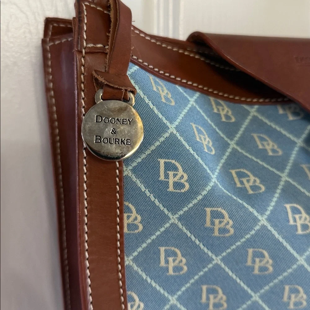 DOONEY & BOURKE signature Crescent Hobo Bag blue canvas with brown leather trim